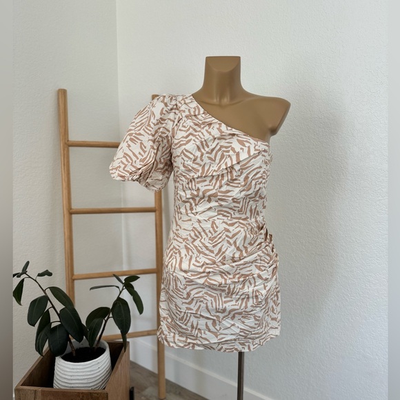 NWT Women's One Shoulder Mini A-Line Dress - A New Day Cream abstract - Picture 5 of 5